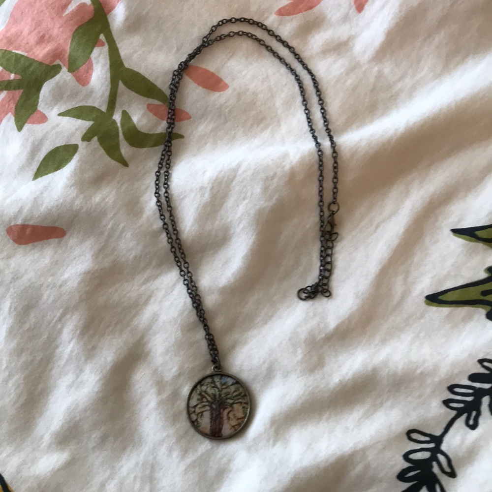 Beautiful Gold Long Necklace with Tree Pendant